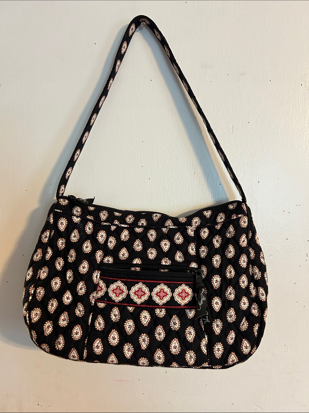 Vera Bradley Quilted Patterned Shoulder Bag in Black and Cream
